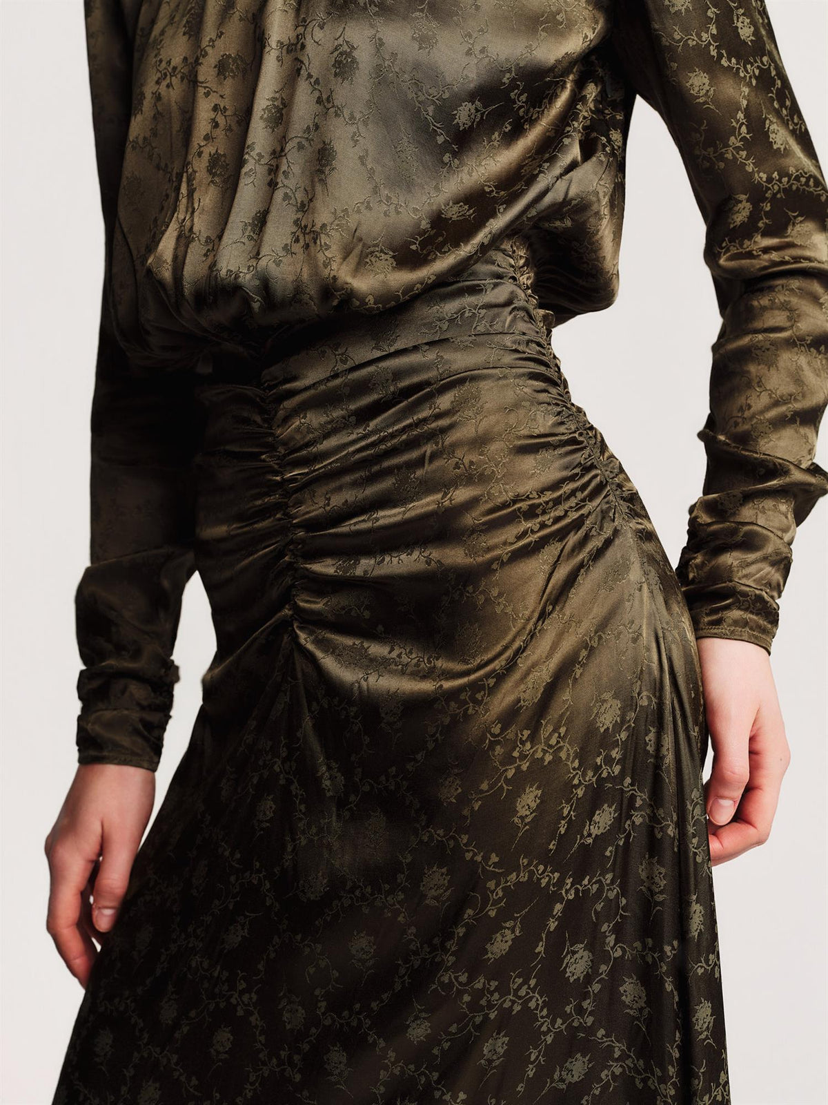 Jacquard Rouching Dress - Forest