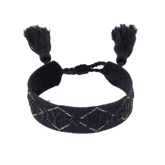 Woven Friendship Bracelet "Stay Magic" Black W/Gold