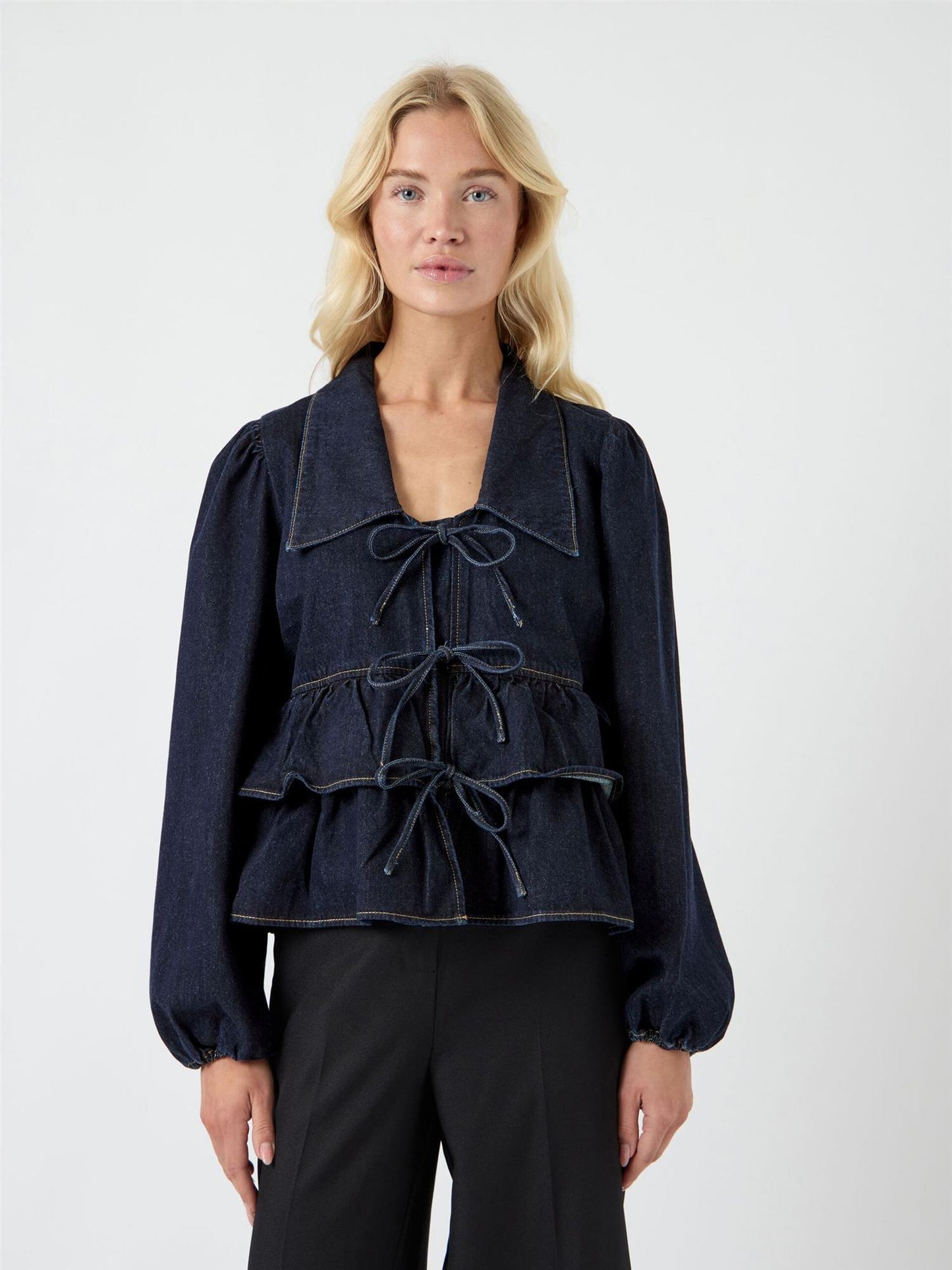 YASCelina LS Denim Tie Top S.