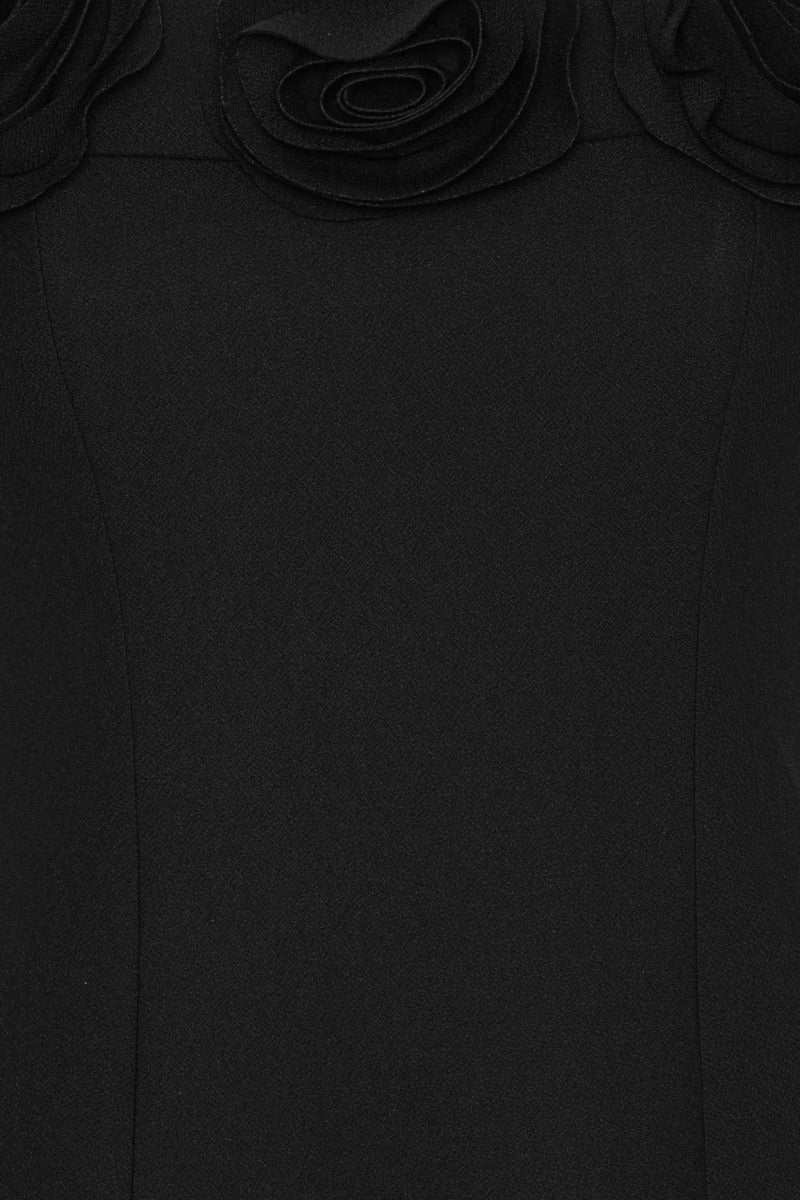 Crepe Maxi Flower Dress - Black