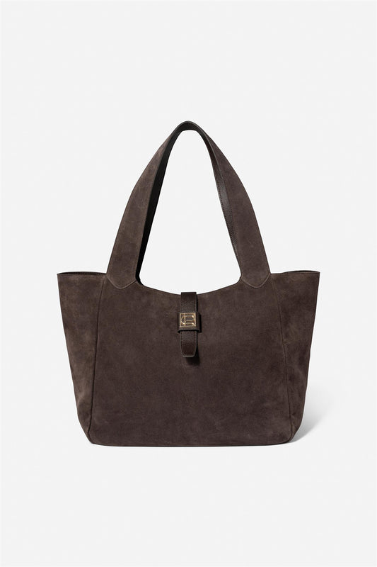 Lucille Tote Bag Large - Dark Brown Suede