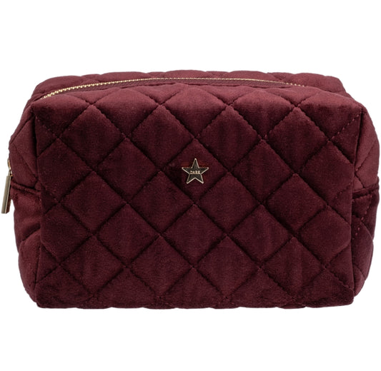 Velvet Square Quilted Make-Up Pouch Small Maroon