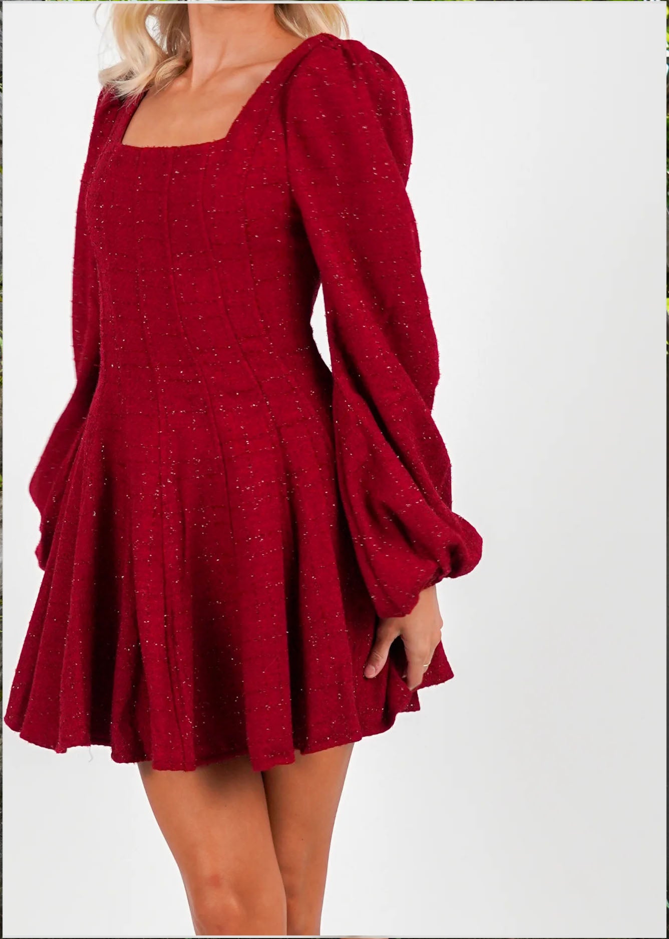 Sophie Tweed Dress Deep Red