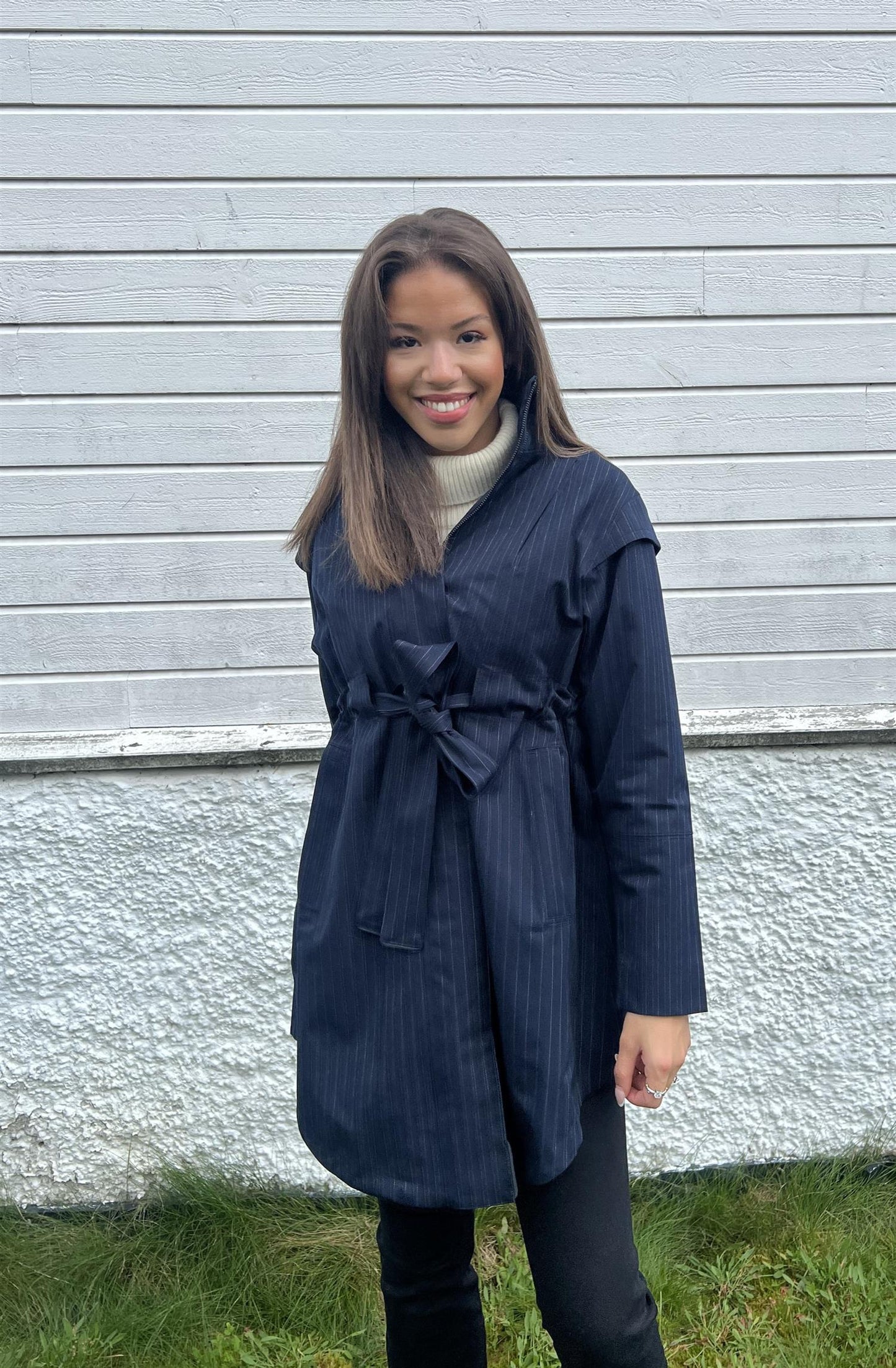 Monsun Coat Navy Pinstripe