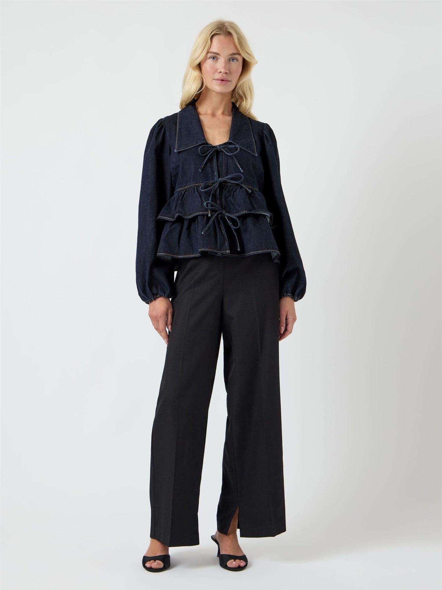 YASCelina LS Denim Tie Top S.