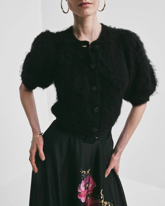 Hairy Knit Puffy Jacket Black