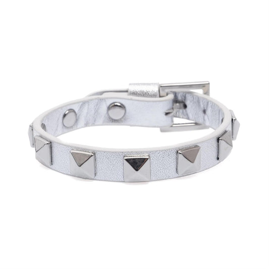 Leather Stud Bracelet Silver Metallic W/Silver