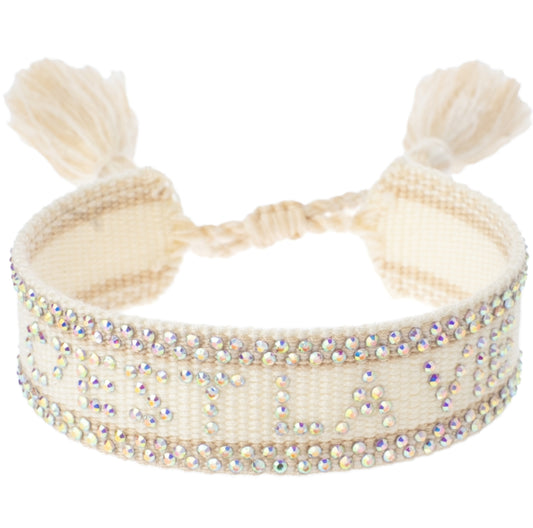 Woven Friendship Bracelet w/Crystals "C'est La Vie" Vanilla