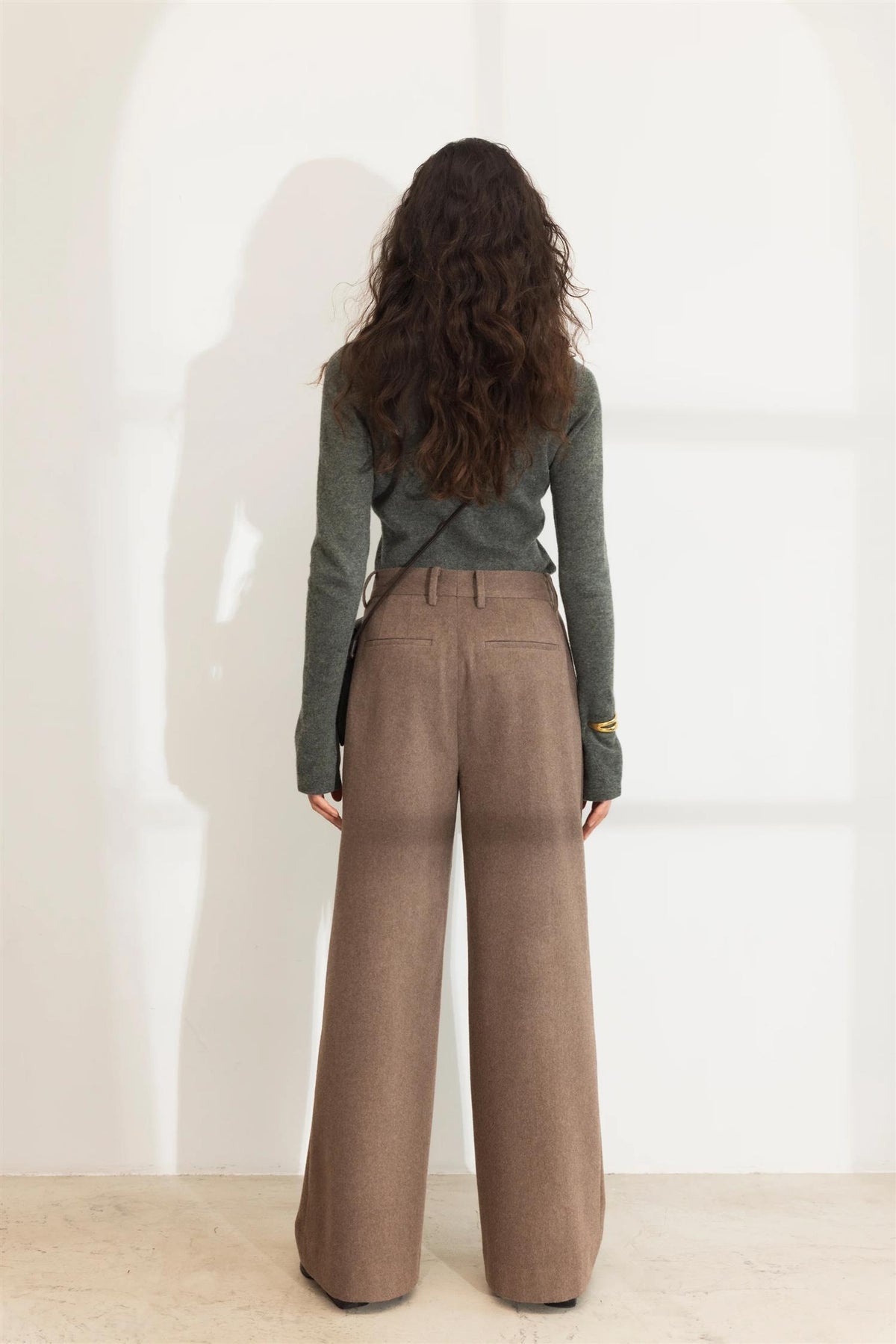 Ava Wool Trouser -  Dark Taupe Melange