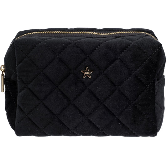 Velvet Square Quilted Make-Up Pouch Small Black