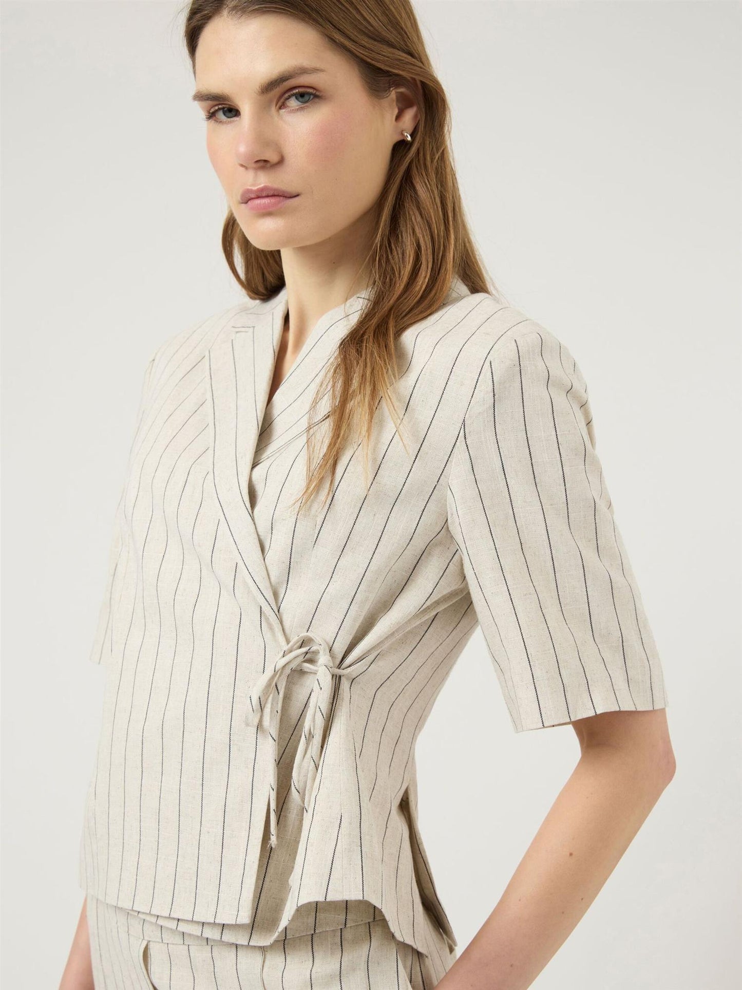 YasLinura Linen Blend Blazer - Pristine Pinstripe