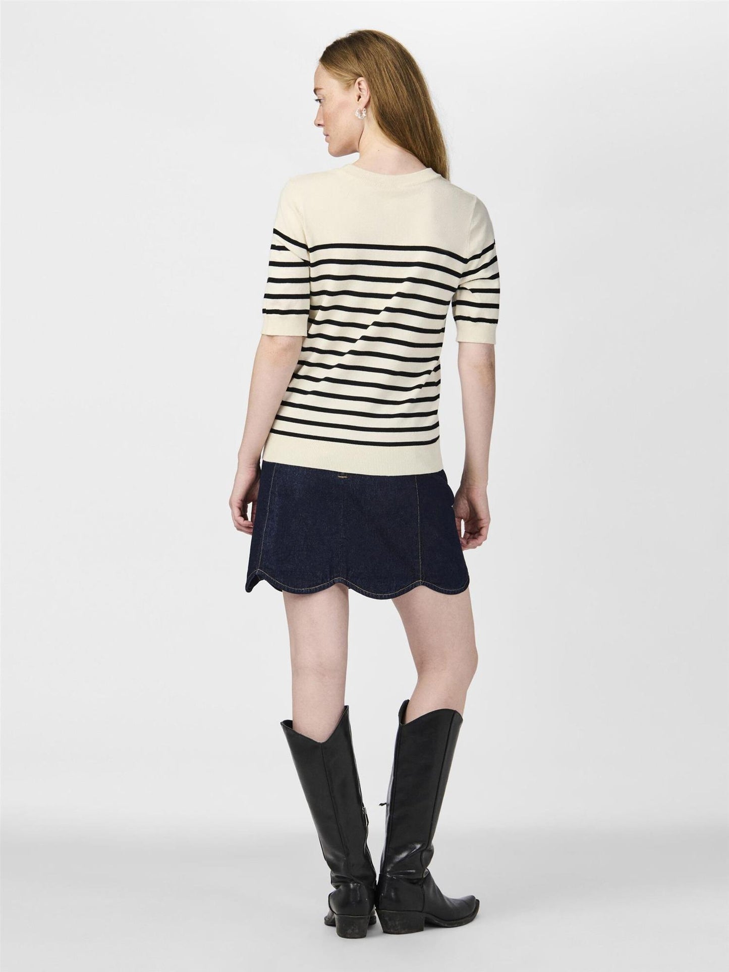 YasLena SS Knit Pullover Birch Black Stripes