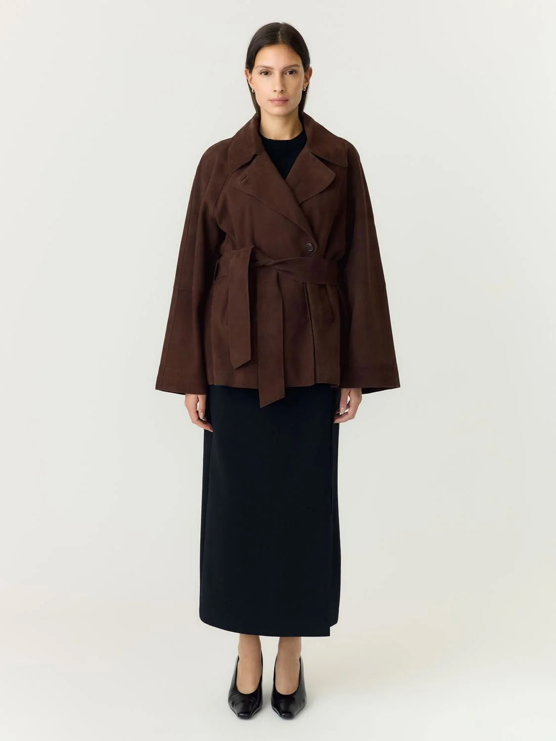 YasRuna Suede Kimono Jacket - Coffee Bean