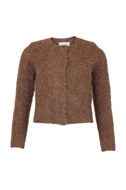 Hairy Knit Jacket - Brown