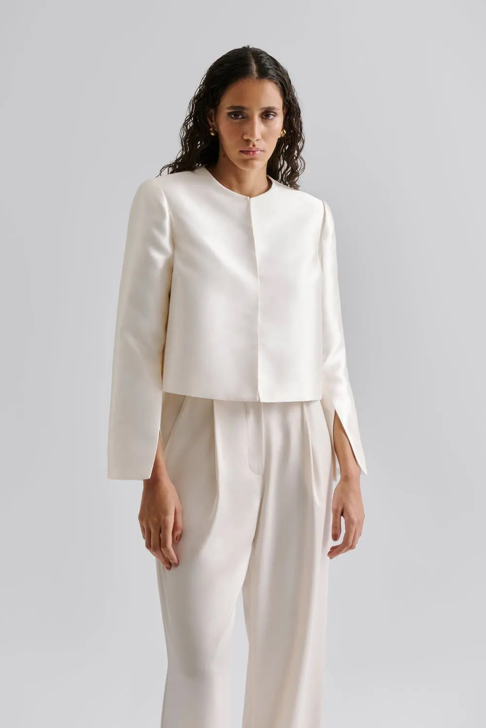 Ruthie Cropped Long Sleeve Blouse - Ivory