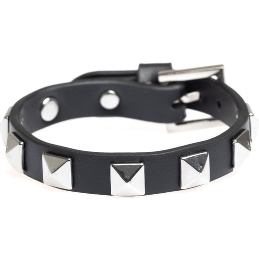 Leather Stud Bracelet Black w/Silver