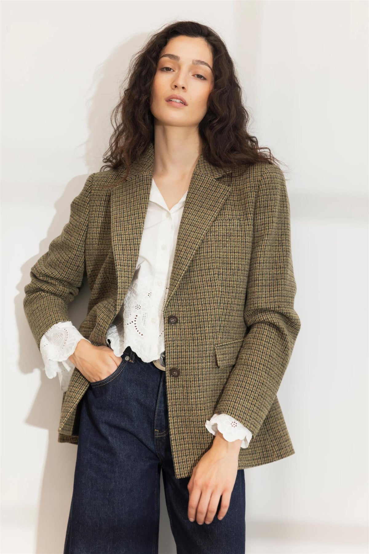 Brook Houndstooth Blazer - Green Houndstooth