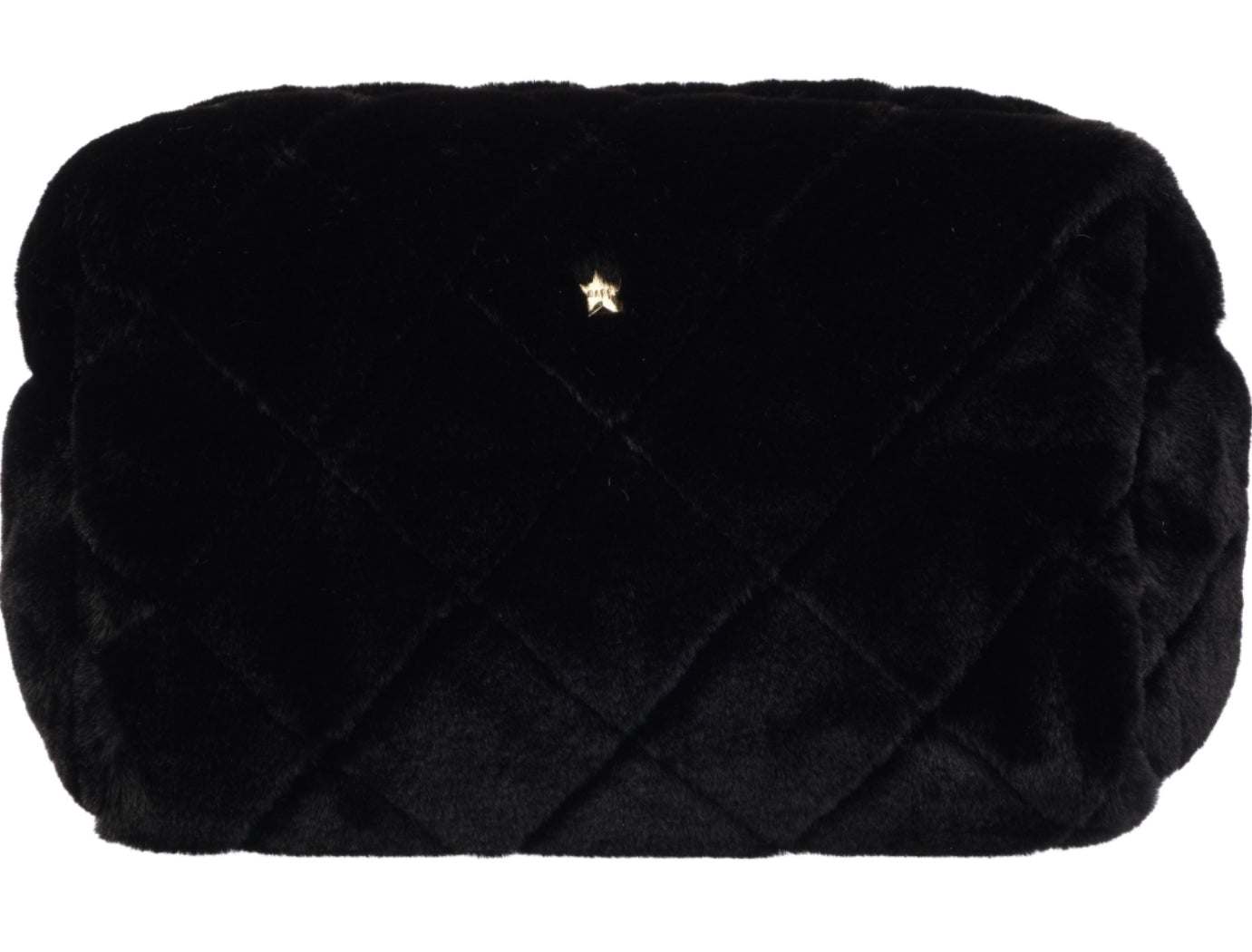 Faux Fur Quilted Make-Up- Pouch Large Black