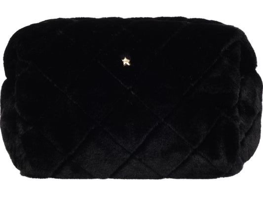 Faux Fur Quilted Make-Up- Pouch Large Black