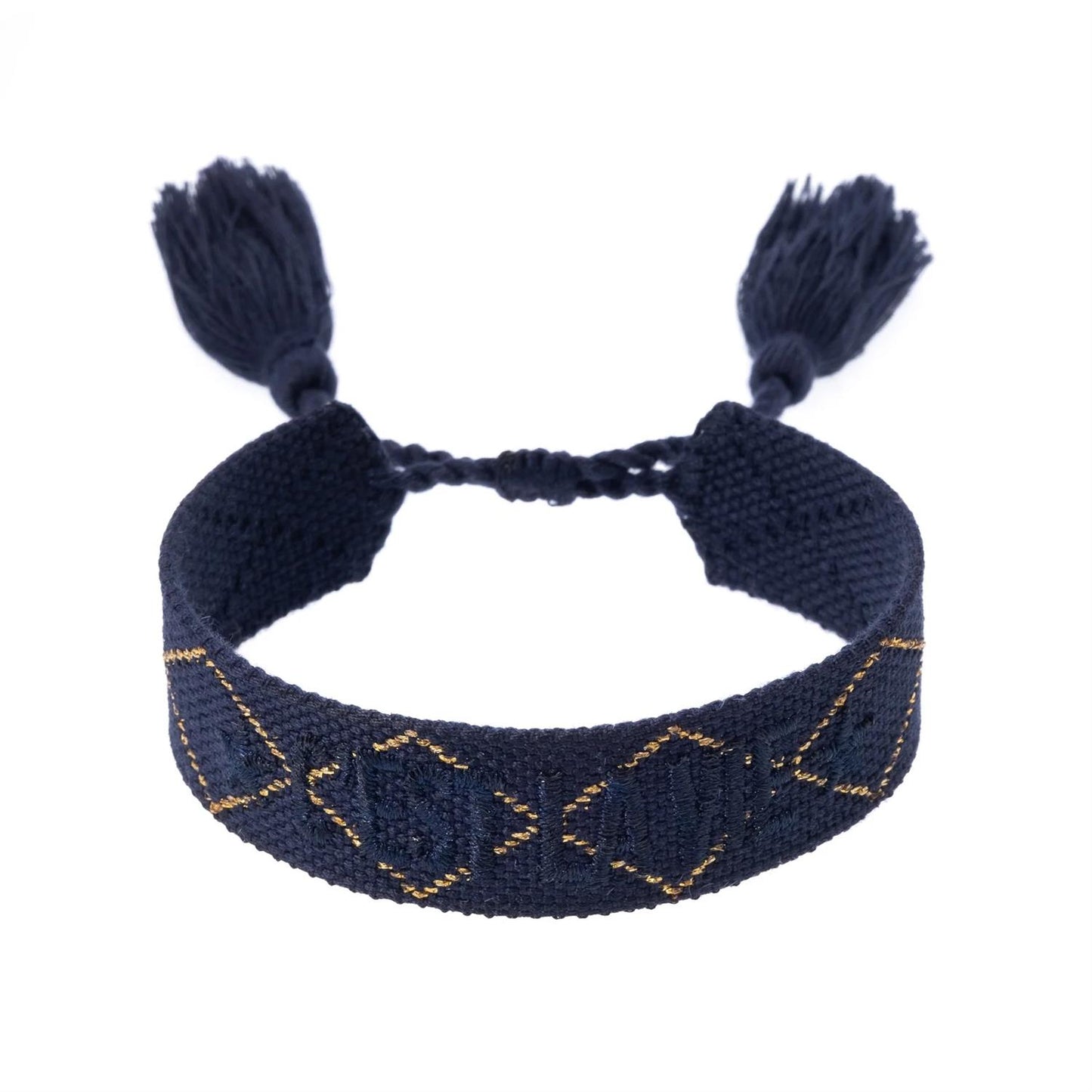 Woven Friendship Bracelet "C'est La Vie" Navy Blue W/Gold