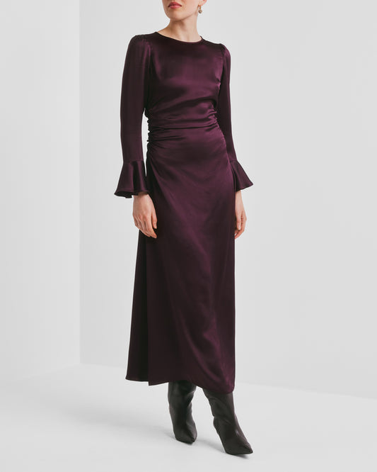 Satin Rouching Dress - Burgundy