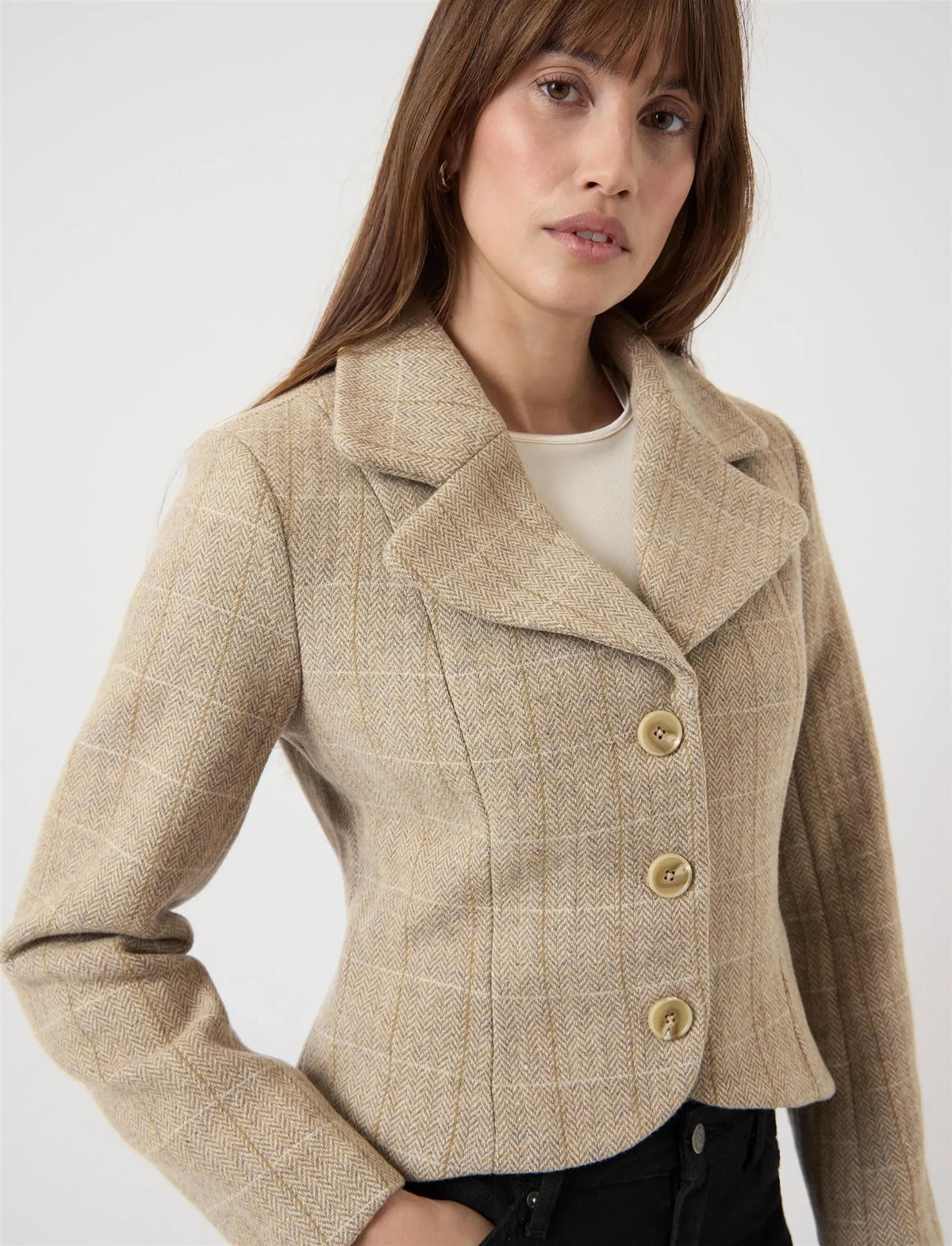 YasThela Wool Blend Short Jacket - Taupe Grey