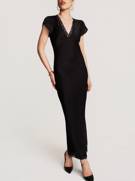 Jacquard V-Neck Dress - Black