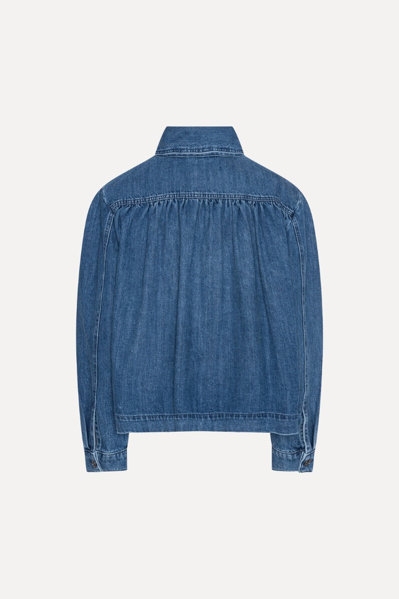 Gathered Denim Jacket - Medium Blue Denim
