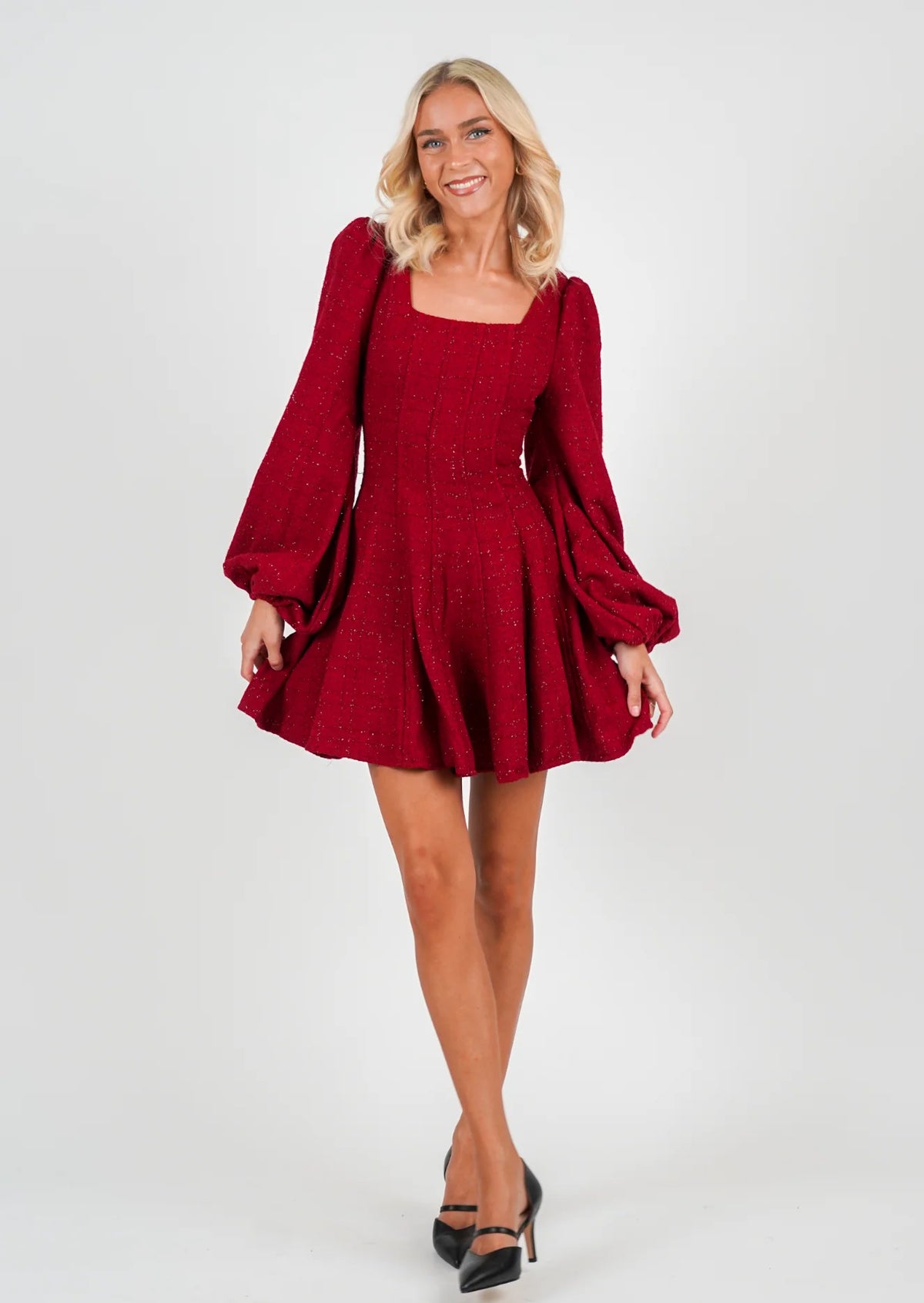 Sophie Tweed Dress - Deep Red