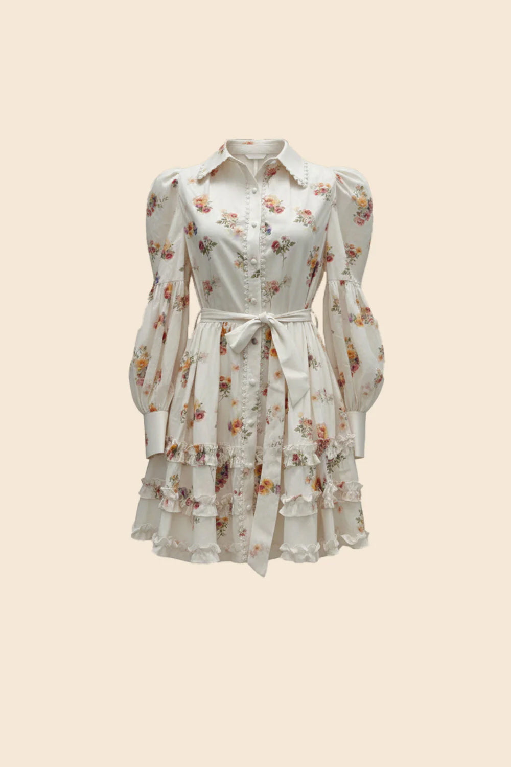 Sara Dress - White W/ Red Flowers