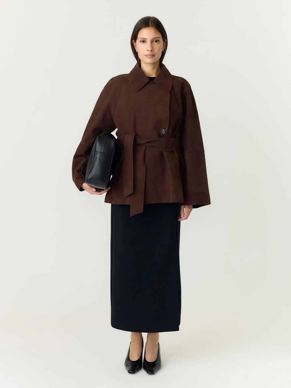 YasRuna Suede Kimono Jacket - Coffee Bean