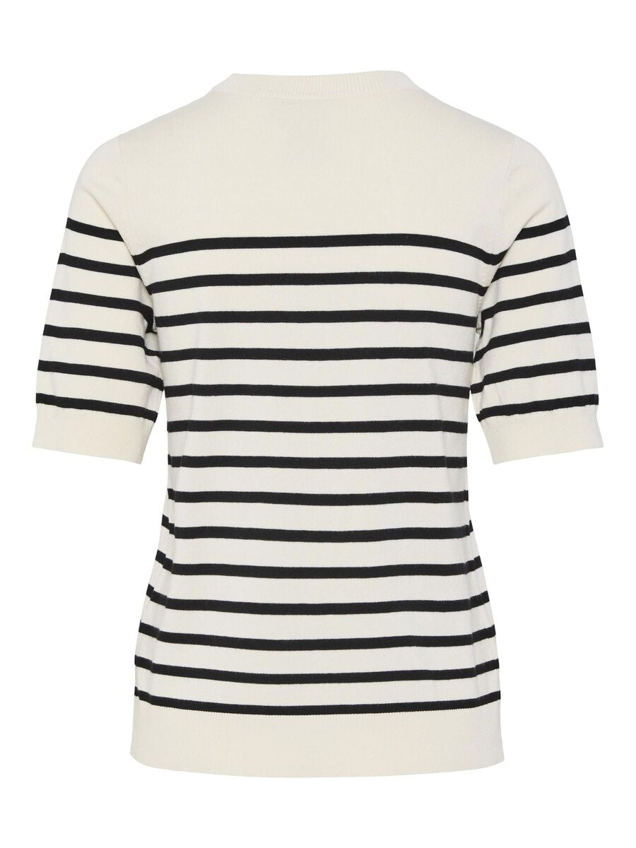 YasLena SS Knit Pullover Birch Black Stripes