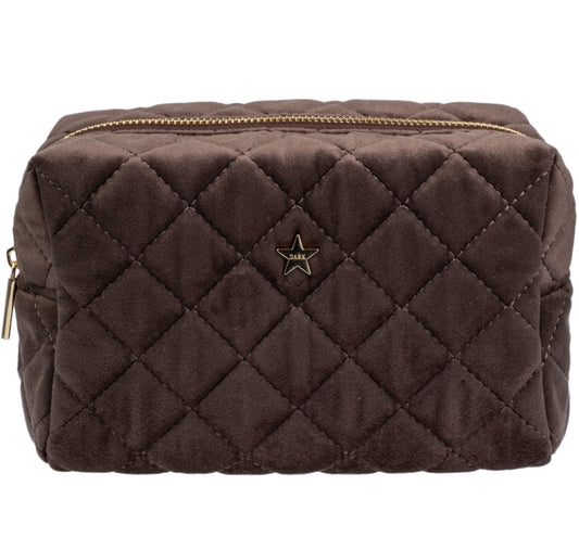 Velvet Square Quilted Make-Up Pouch Small Chocolate Brown