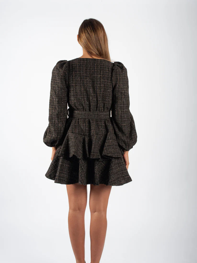 Wavy Dress Black Tweed