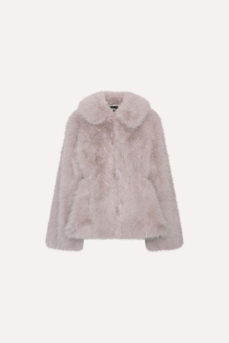 Faux Fur Flared Jacket - Light Grey