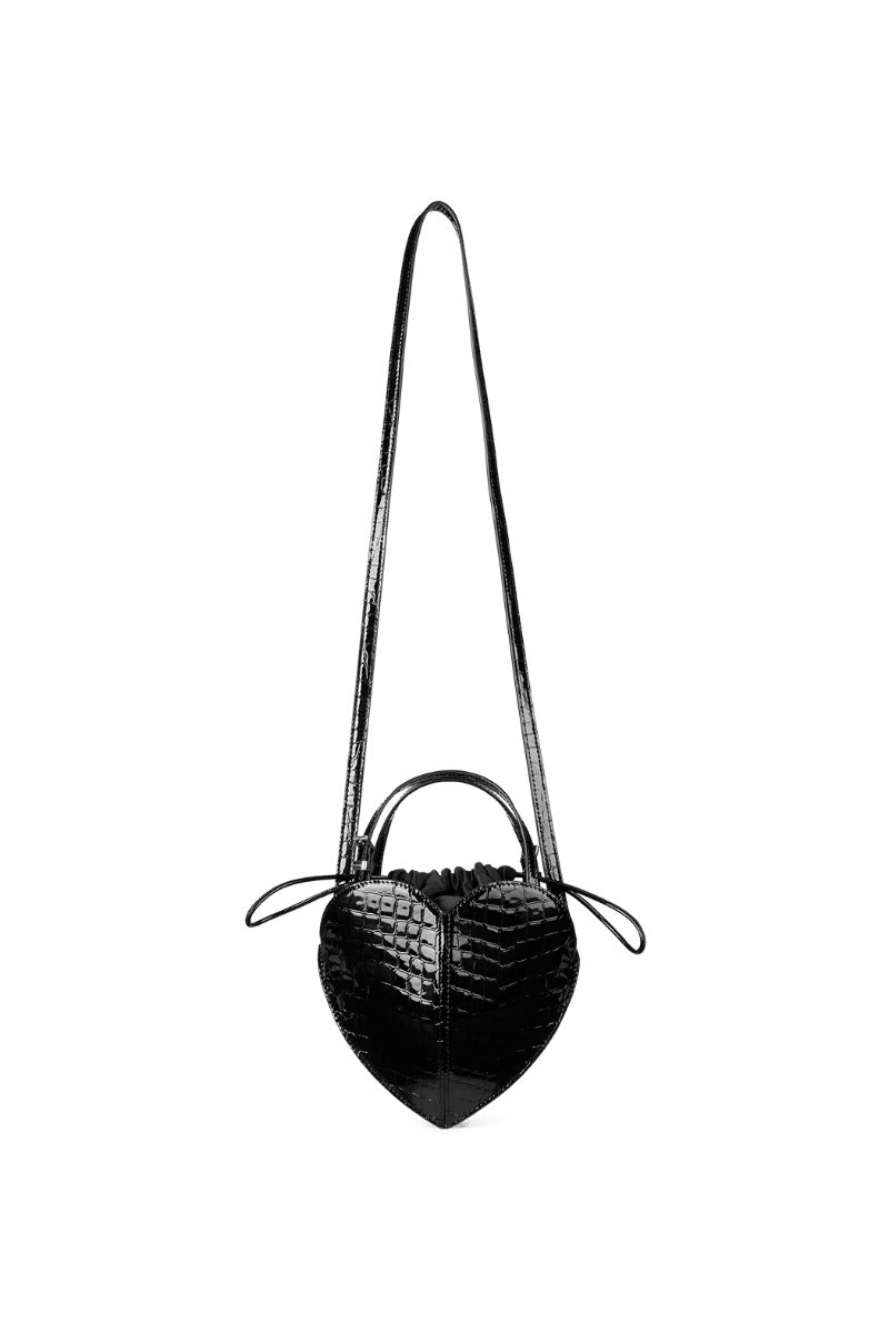 Pantent Croco Heart Bag - Black