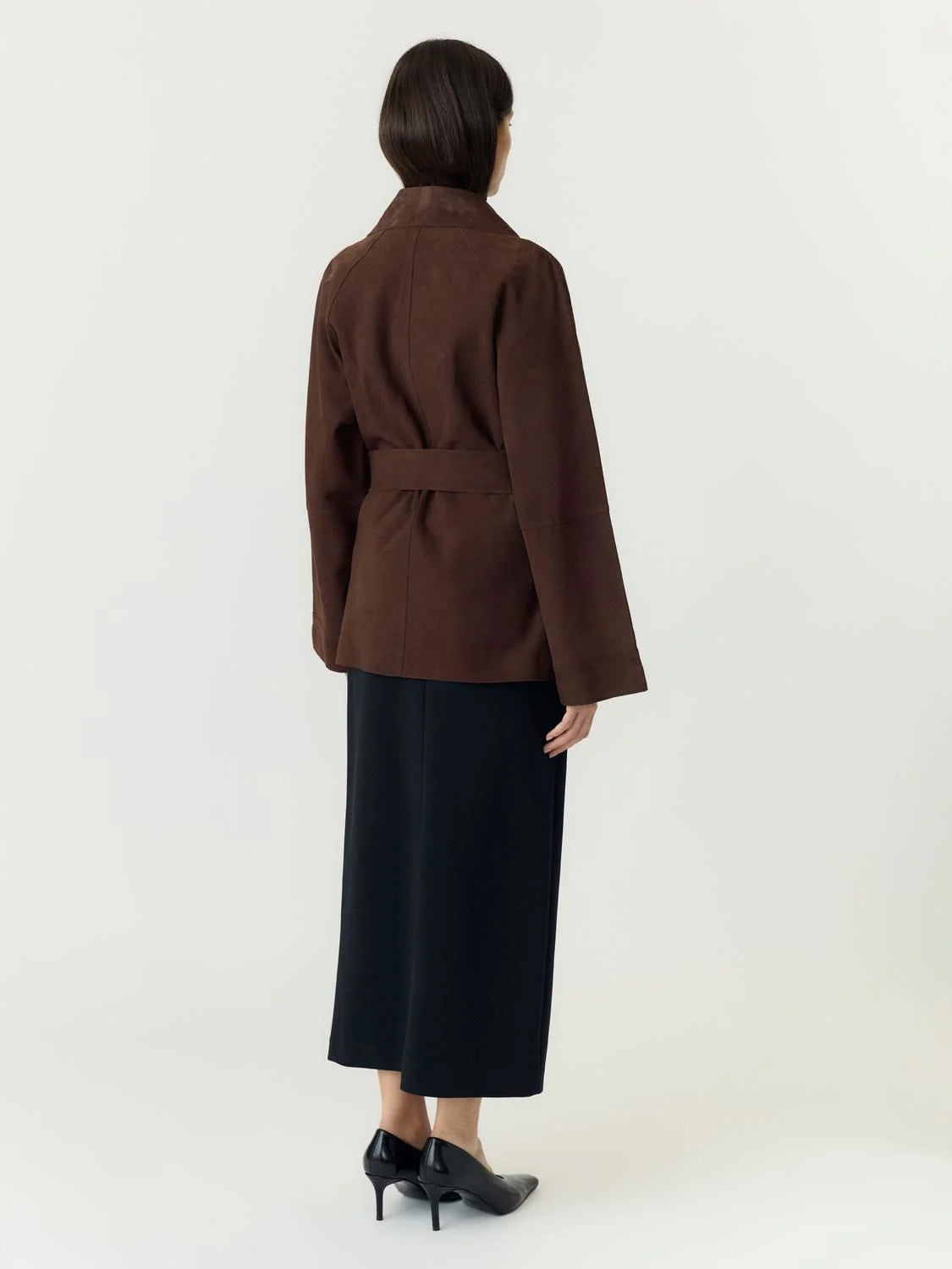YasRuna Suede Kimono Jacket - Coffee Bean