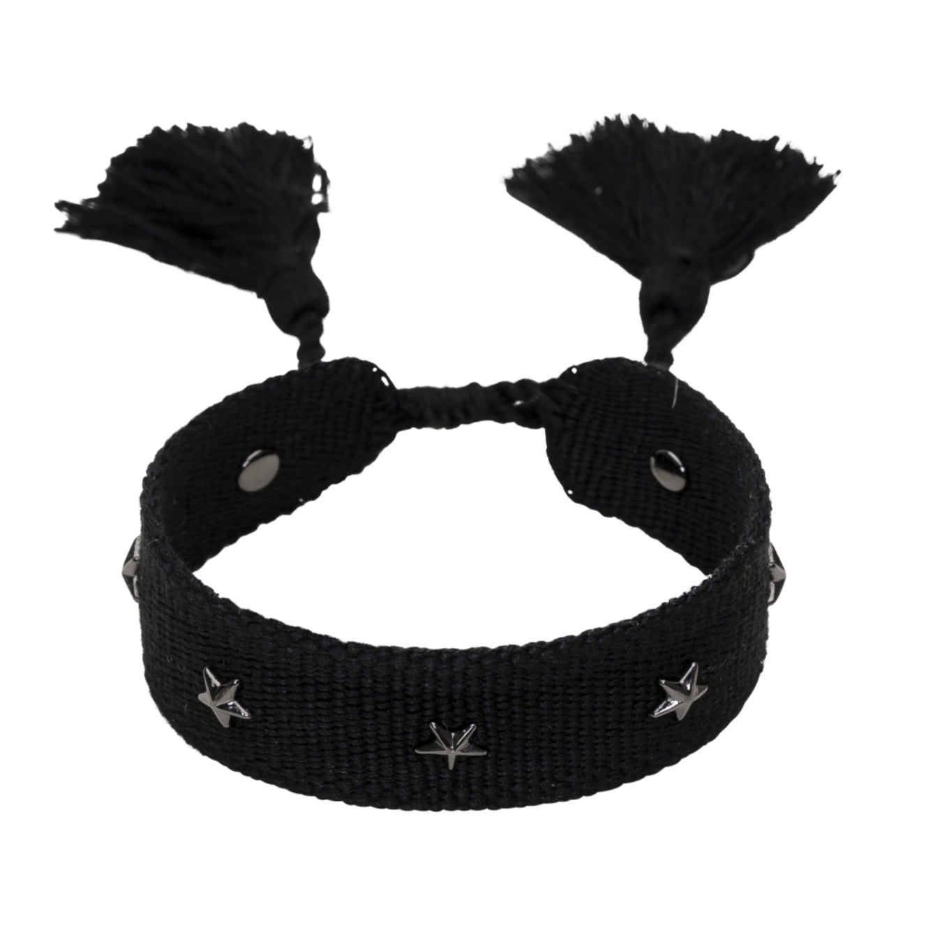 Woven Friendship Bracelet w/Star Studs Black w/Gun