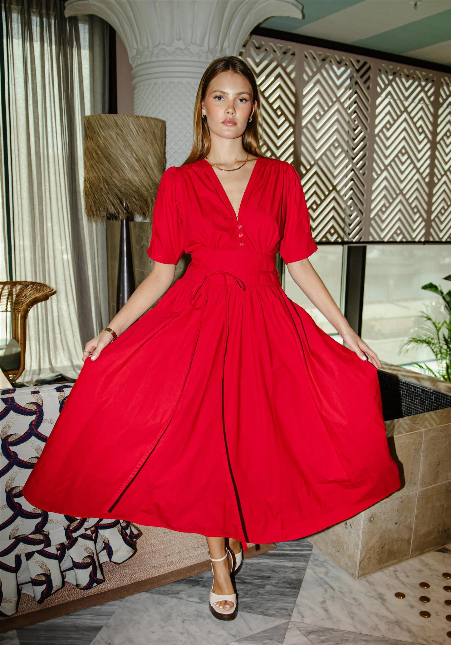 Maria Dress - City Red Poplin