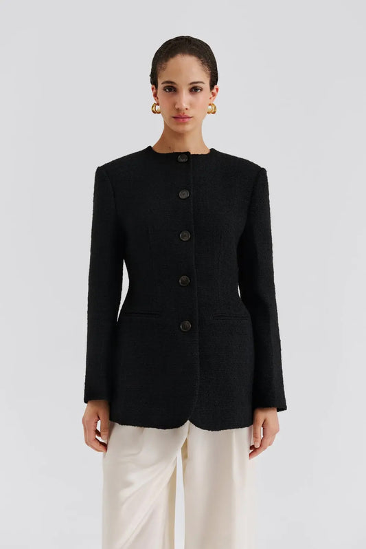 Carol Fitted Round Neck Blazer - Black