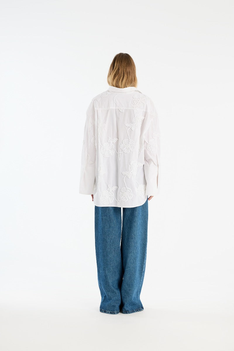 Flower Oversized Shirt - Bright White