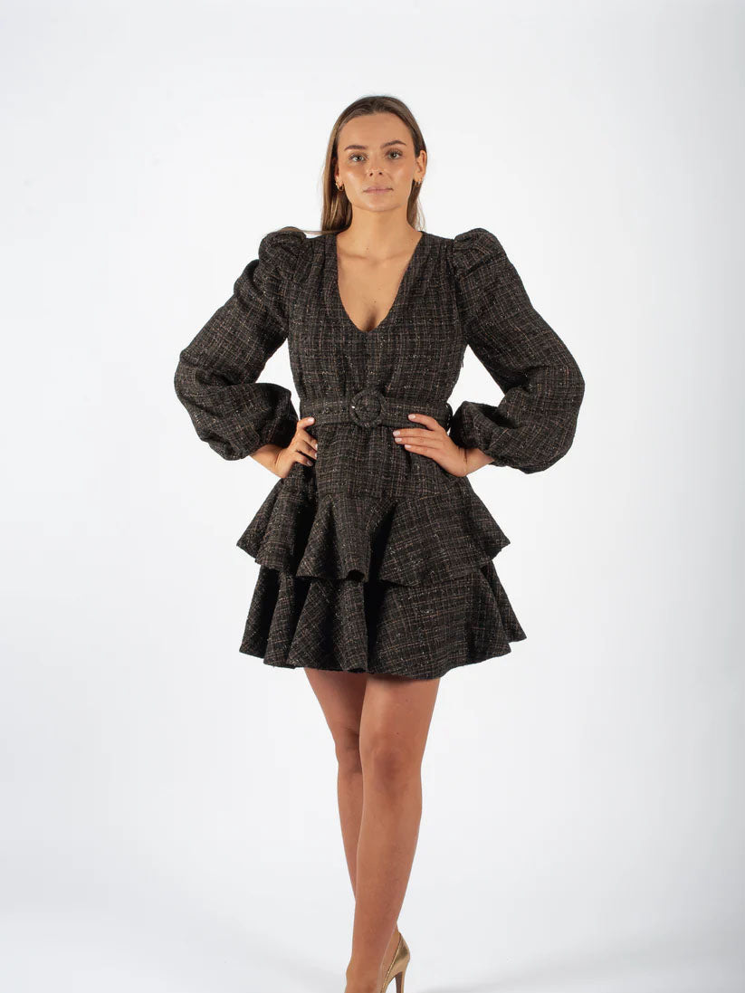 Wavy Dress Black Tweed