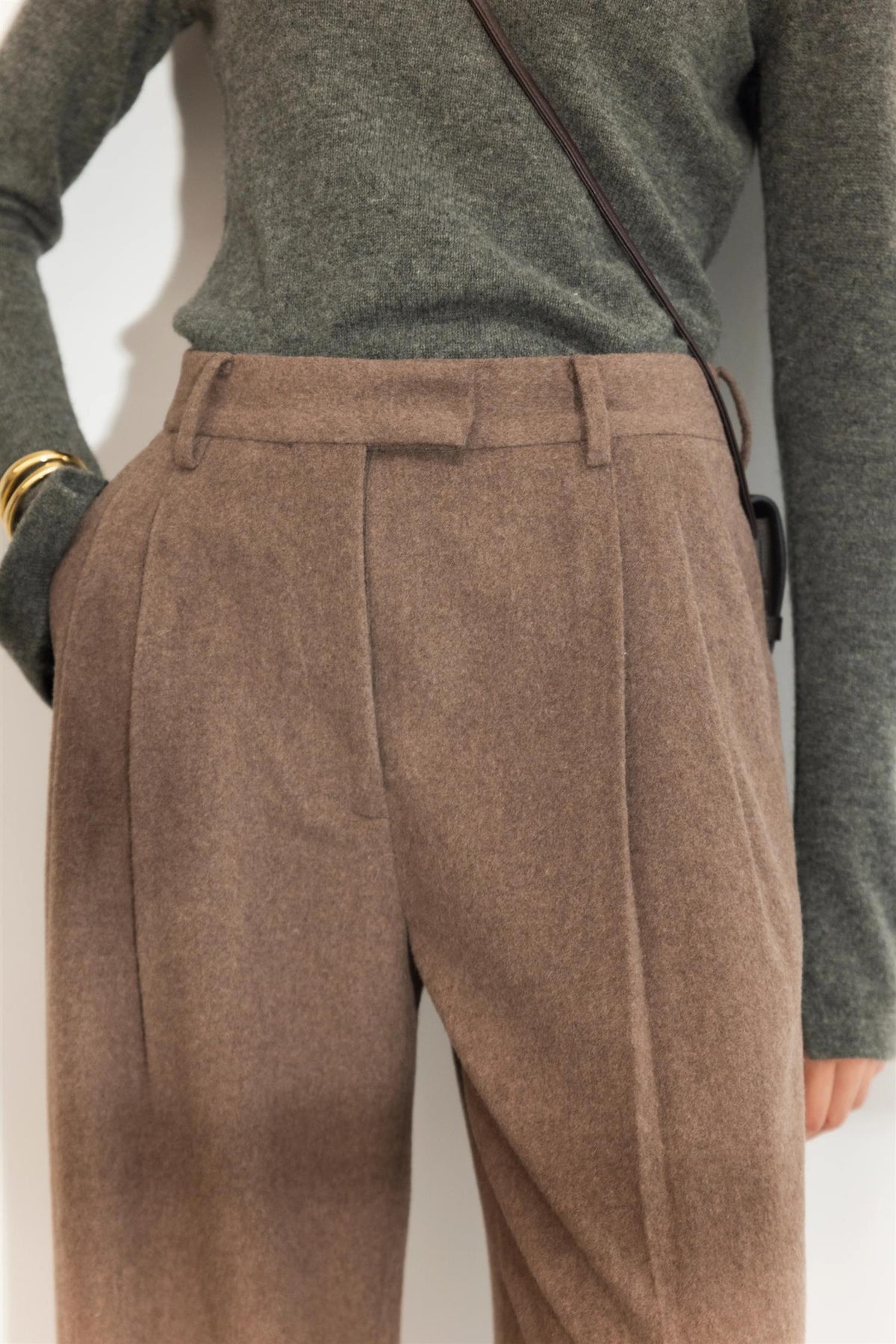 Ava Wool Trouser -  Dark Taupe Melange