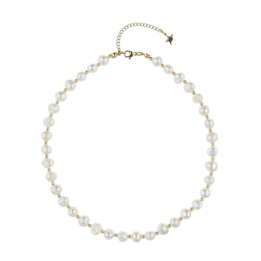 Fresh Water Pearl Necklace 8 mm 40 cm W/Gold Beads Gold