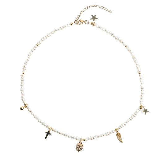 Pearl Necklace W/Charms 40 cm White Pearl