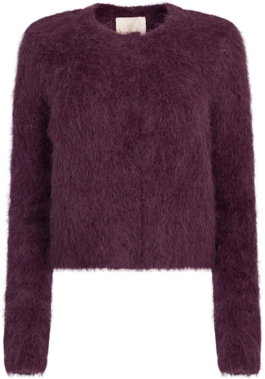 Hairy Knit Jacket Burgunder