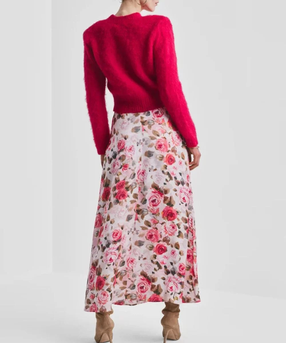 Hairy Knit Fitted Sweater Red