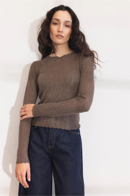 Safir Knit Top - Dark Taupe Melange