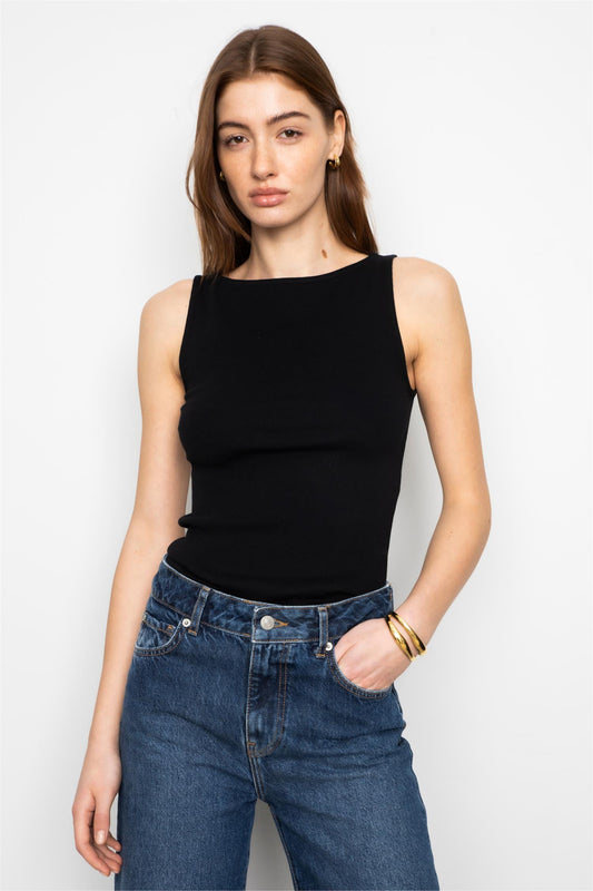 Peggy Rib Boatneck Top - Black