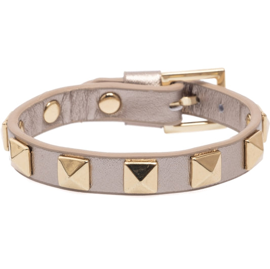 Leather Stud Bracelet Champagne Metallic